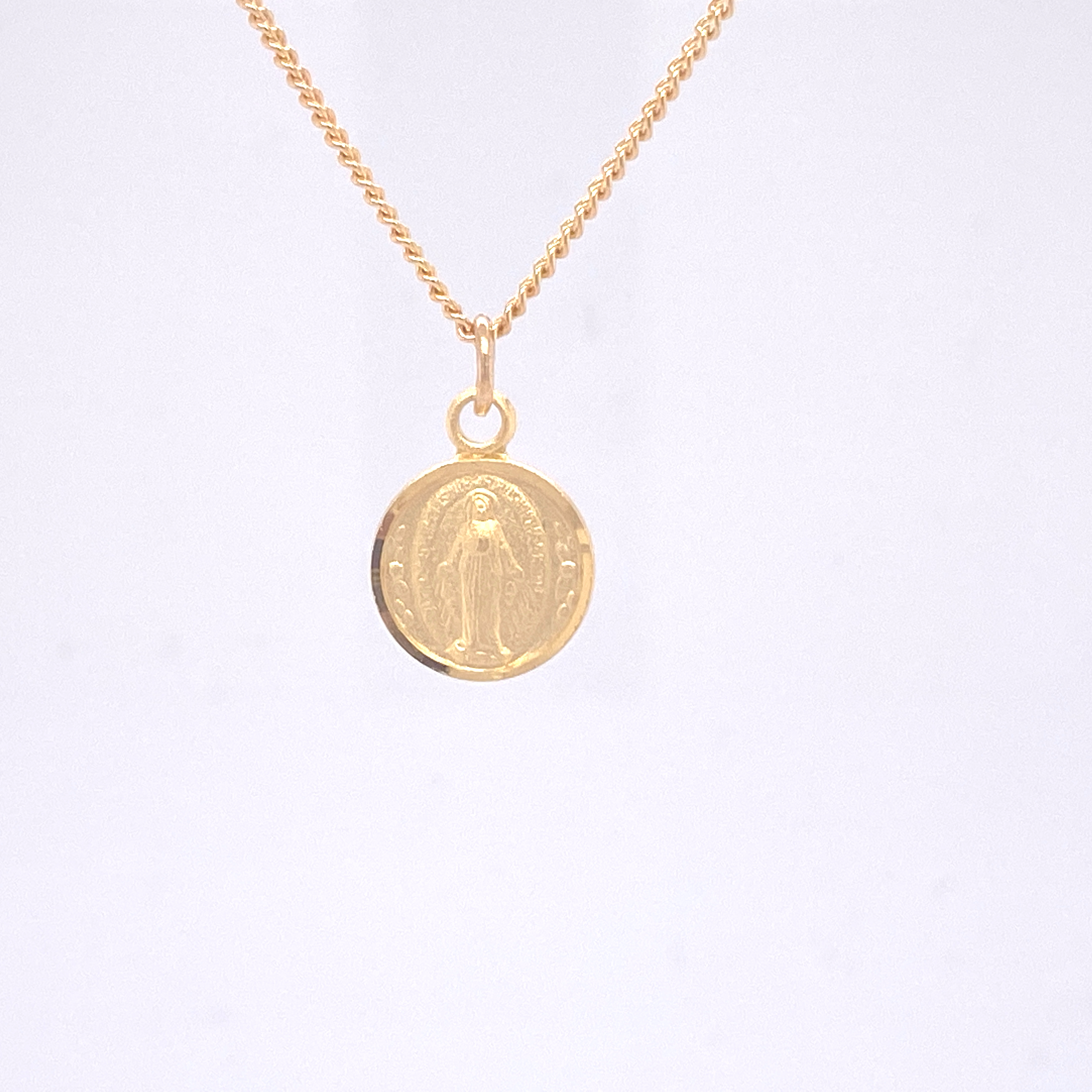 Gold Over Sterling Silver Miraculous Medal with 16-18 in. goldplated brass chain.